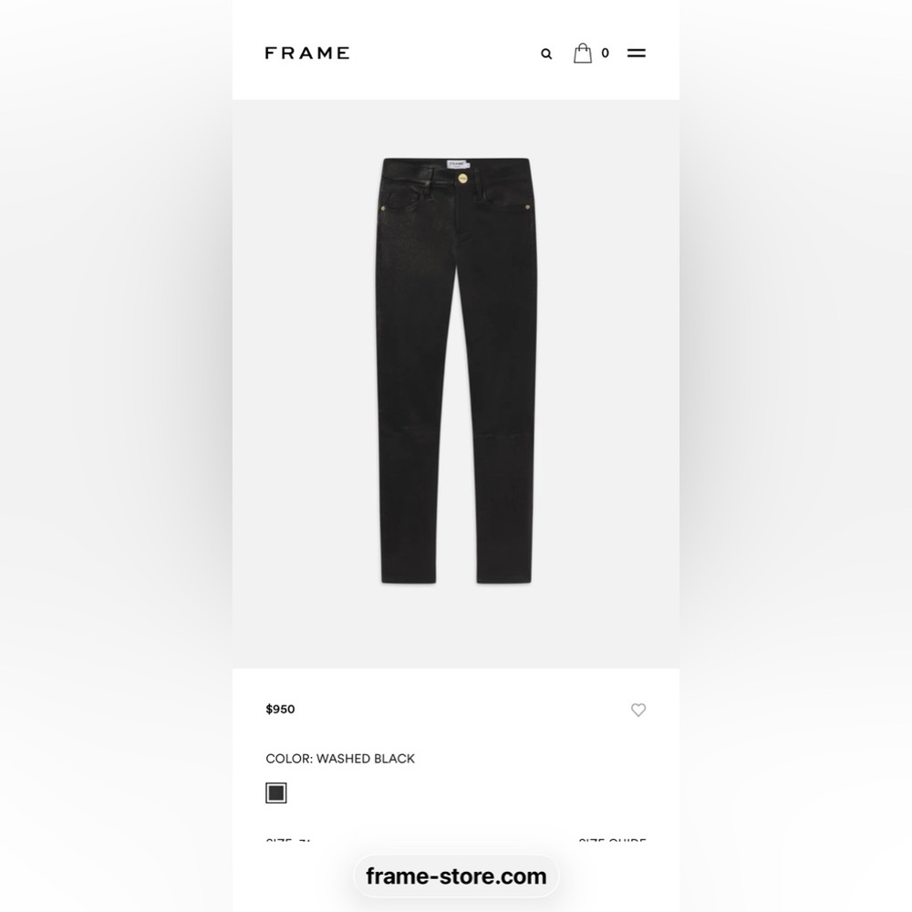 $950 FRAME 25 Pants Lambskin Leather Le High Skinny Black